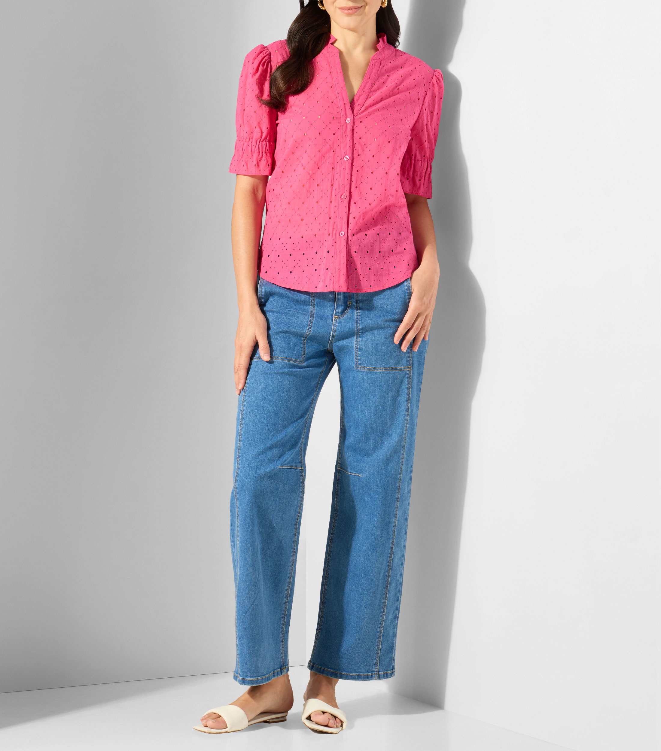 Blusa lisa con manga corta Mujer
